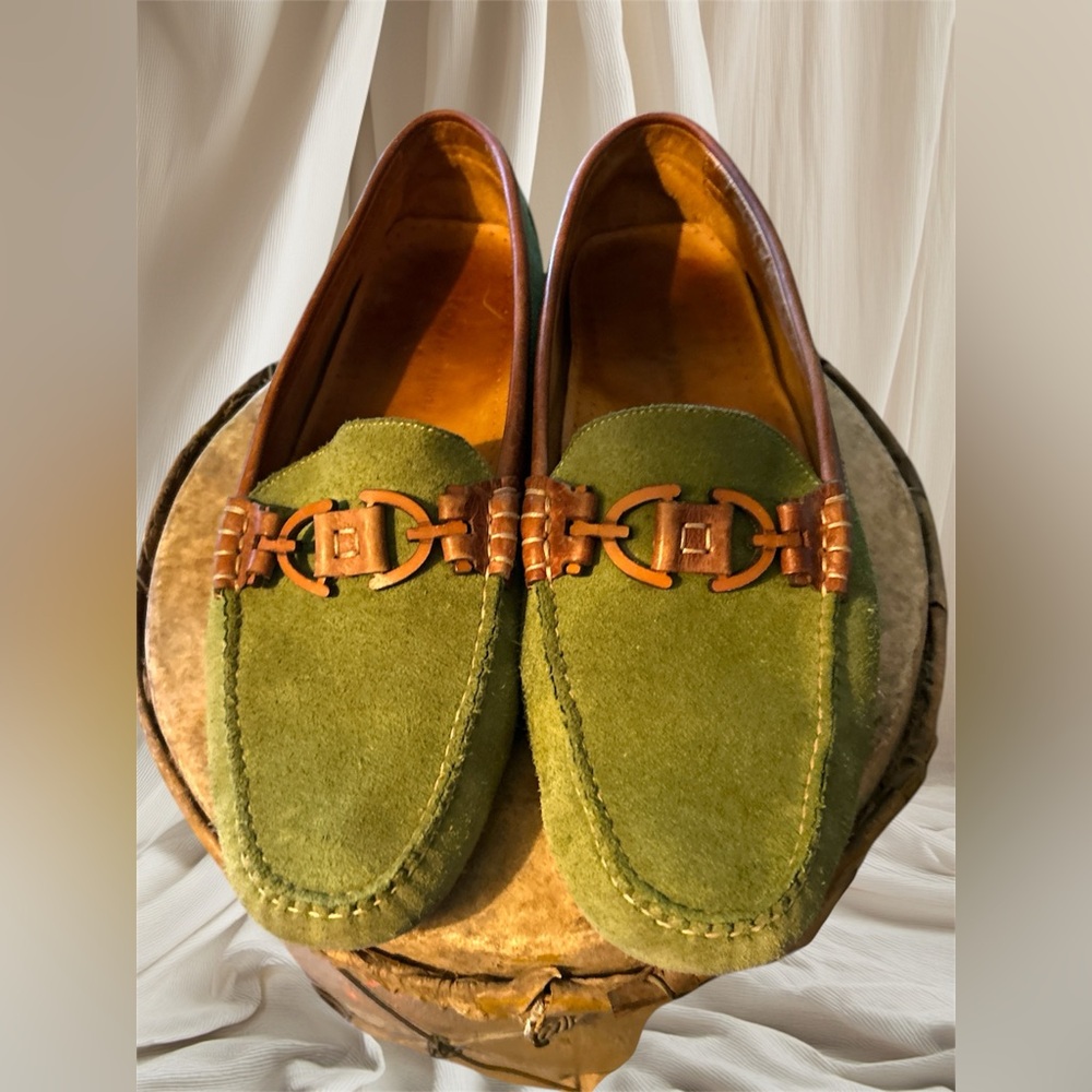 Donald J. Pliner “RIEL” Driving Shoe Mocassin Green/Brown Suede & Smooth lthr.